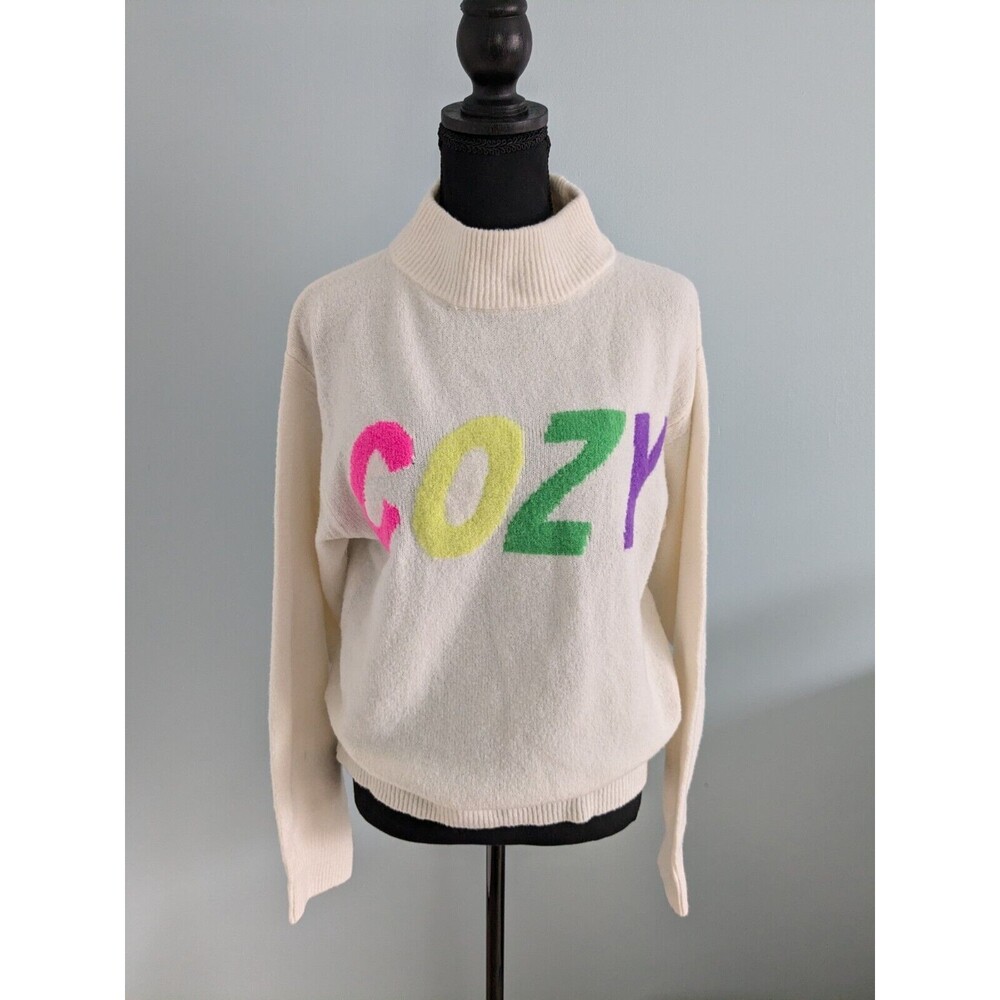 A New Day Cozy Sweater Women's XS Pullover CrewNeck Stretch Ivory Comfy Colorful